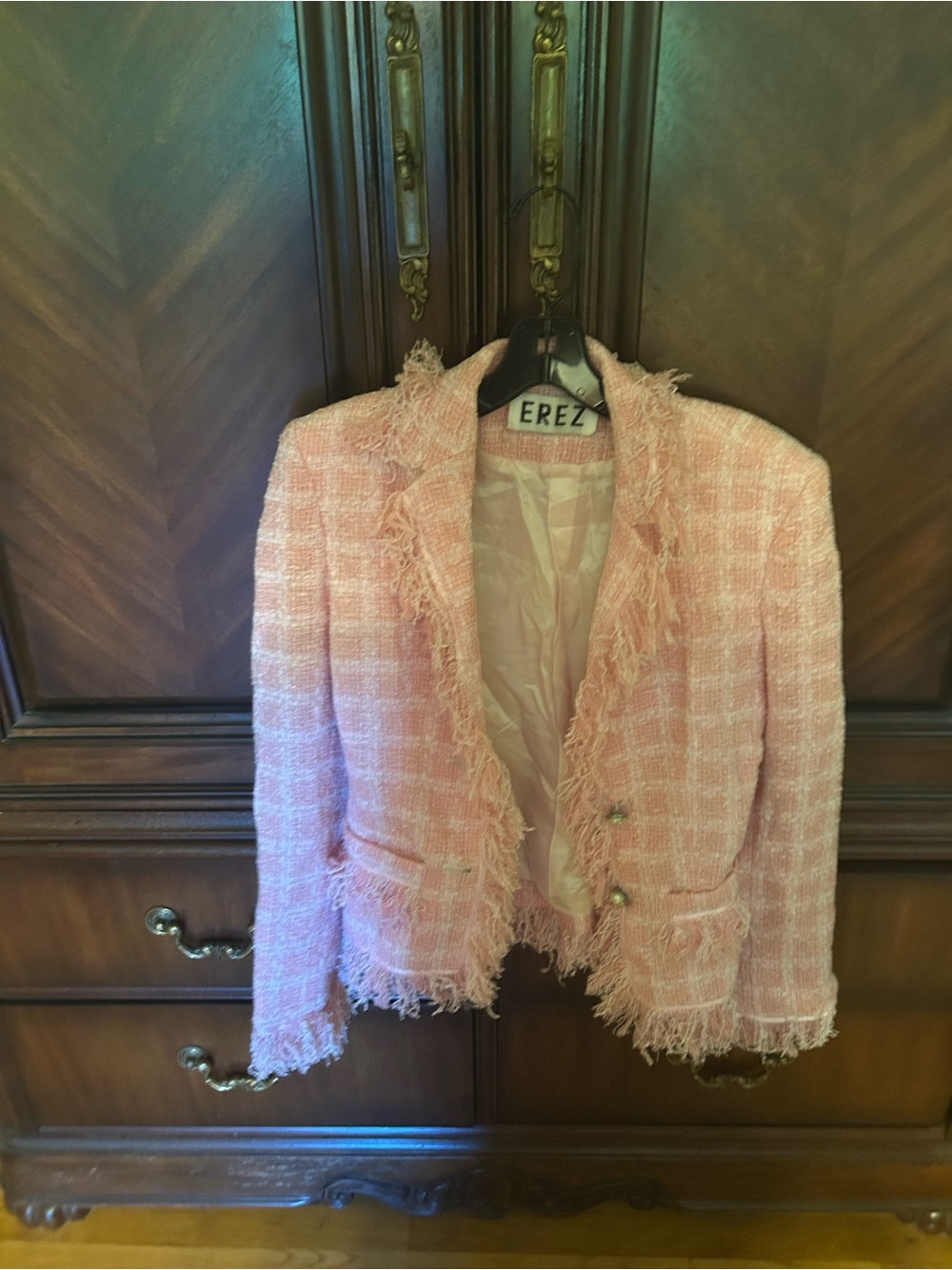 Women's Pink Tweed Frayed Blazer by EREZ